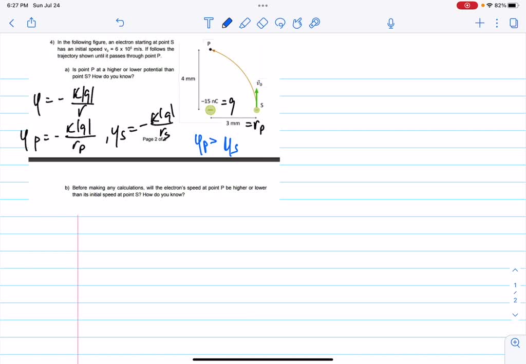 SOLVED: 3) An electron follows the trajectory shown from point 1 to ...