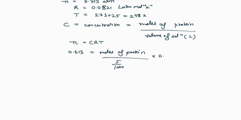 353-mg-of-an-unknown-protein-are-dissolved-in-enough-solvent-to-make-00-ml-of-solution_-the-osmotic-pressure-of-this-solution-is-measured-to-be-0274-atm-at-250-c-calculate-the-molar-mass-of-95646
