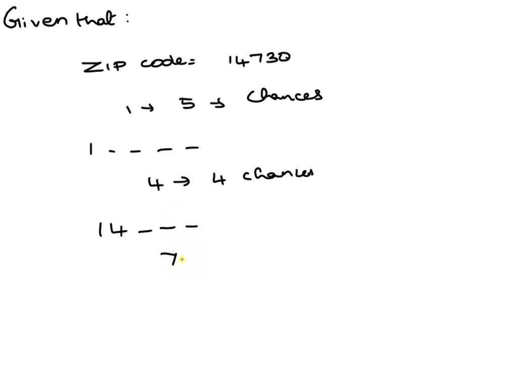 SOLVED Tonya s ZIP Code Is 14730 How Many Zip Codes Altogether Could solved-tonya-s-zip-code-is-14730-how-many-zip-codes-altogether-could