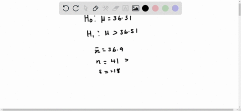 testing-h03651h13651your-sample-consists-of-41-subjects-with-a-mean-of-369-and-a-standard-deviation-of-118calculate-the-test-statistic-rounded-to-2-decimal-places-t-63801