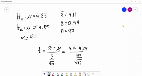 a-data-set-includes-data-from-student-evaluations-of-courses-the-summary-statistics-are-n97-x411-s059-use-a-010-significance-level-to-test-the-claim-that-the-population-of-student-course-eva-54919