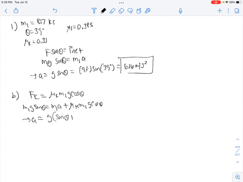 a-block-with-mass-m1-87-kg-is-on-an-incline-with-an-angle-39-with-respect-to-the-horizontal-for-the-first-question-there-is-no-friction-but-for-the-rest-of-this-problem-the-coefficients-of-f-23885