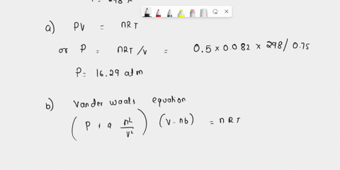 calculate-the-pressure-of-0500-mol-of-xenon-gas-in-a-0750-l-flask-at-298-k-using-the-ideal-gas-equation-and-the-van-der-waals-equation-describe-your-results_-what-is-the-percent-error-using-18713