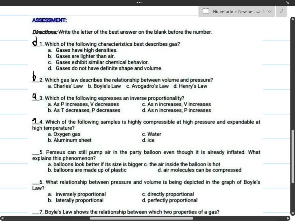 SOLVED Boyle's Law Which one of the three variables Pressure, Volume