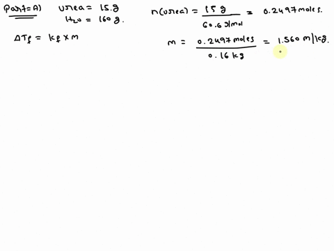 what-is-the-freezing-point-in-c-of-each-of-the-solutions-below-for-water-kf-186c-kgmol-part-a-a-solution-of-150-g-of-urea-ch4n2o-in-1600-g-of-water-at-450-c-part-b-a-solution-of-150-g-of-lic-22248