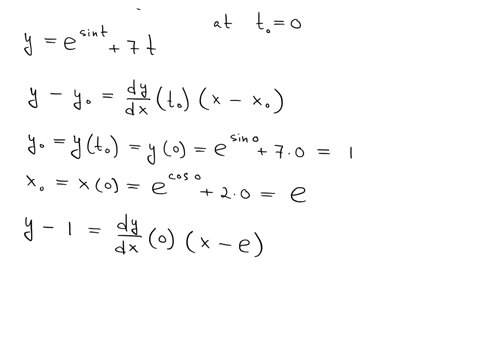 find-the-equation-of-the-tangent-line-of-the-parametric-curve-x-e-cos-t-2t-y-e-sin-t-7t-at-t-0-a-y-4x-4e-1-b-y-2x-2e-1-c-y-3x-3e-1-d-y-4x-4e-1-e-y-4x-4e-1