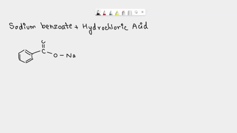 Draw the protonation reaction of sodium benzoate using hcl...