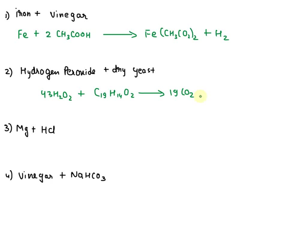 SOLVED Balanced chemical equations for 1. Iron plus vinegar 2