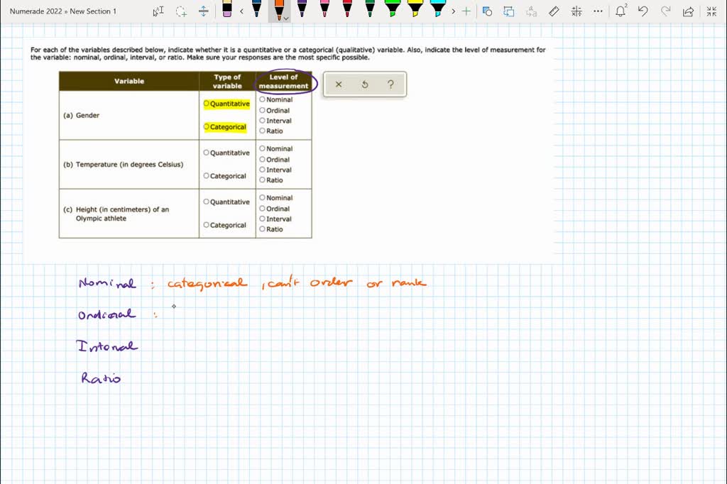 SOLVED For each of the variables described below indicate whether it is quantitative or
