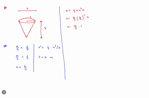 5-the-diameter-and-height-of-a-paper-cup-in-the-shape-0f-a-cone-are-4-and-8-inches-respectfully-water-is-leaking-out-of-the-cup-at-a-rate-of-2-cubic-inch-per-second-note-the-volume-of-a-cone-44288