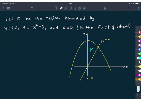 find-the-volume-of-the-solid-generated-by-revolving-the-region-bounded-by-y-2x-y-x2-3-x-0-about-the-line-y-0-x-axis-49967