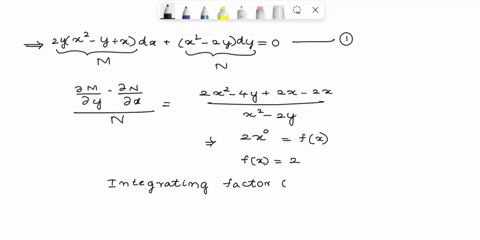 solve-the-following-using-integrating-factor-by-formulas-a-2yx2-y-xdx-x2-2ydy-0-b-y2x-y-1dx-x3x-4y-3dy-0-26374