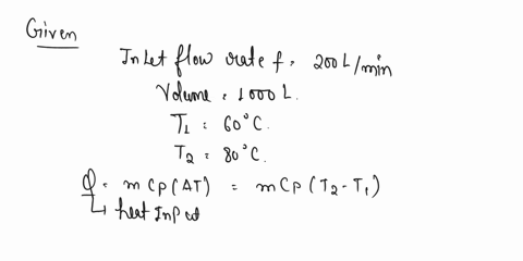 consider-a-well-mixed-tank-with-a-water-steady-flow-rate-f-of-200-lmin-the-volume-of-water-in-the-tank-is-1000-lthe-inlet-water-temperature-is-60cthe-system-is-at-steady-state-with-heat-inpu-53856