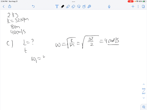 a-2kg-mass-attached-to-a-spring-of-k-32-nm-is-free-to-oscillate-on-a-horizontal-frictionless-surface-the-mass-is-displaced-8-cm-to-the-the-right-of-its-equilibrium-and-set-into-motion-with-a-22521