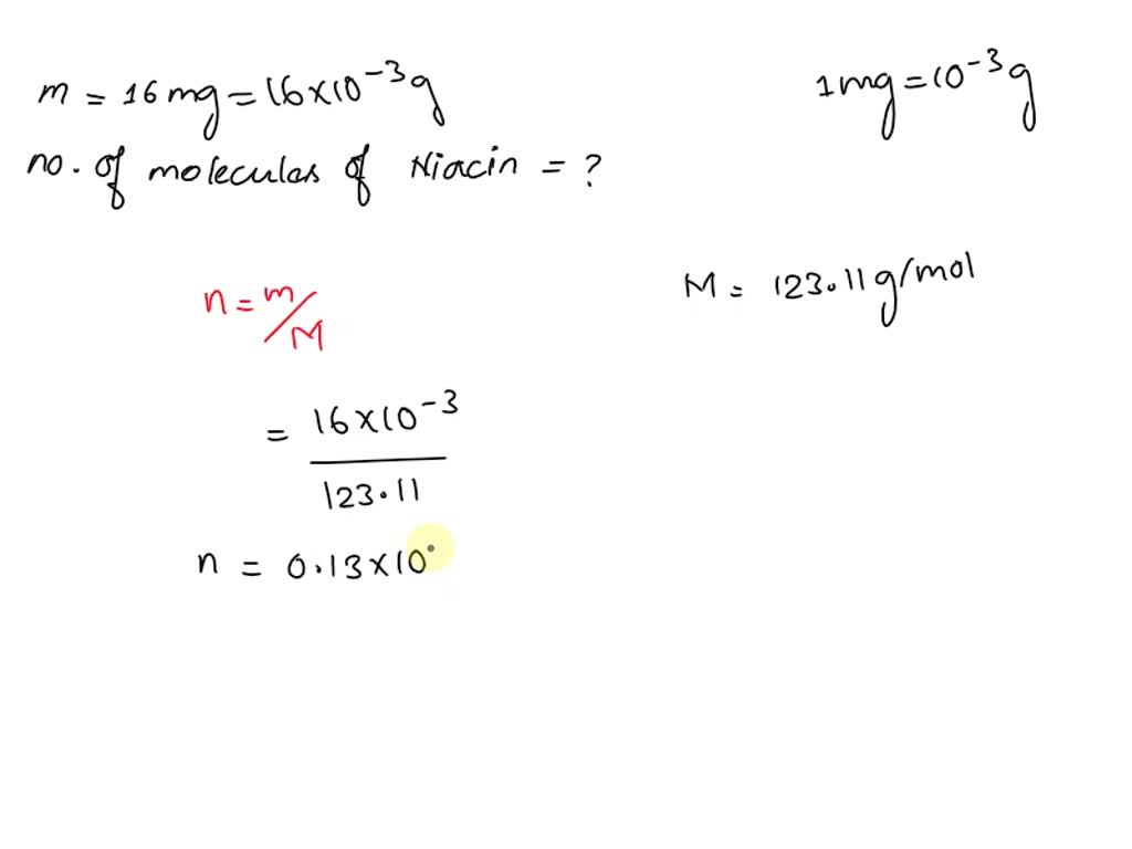 The daily allowance of niacin (vitamin B3) is 16 mg per day for men. The molecular