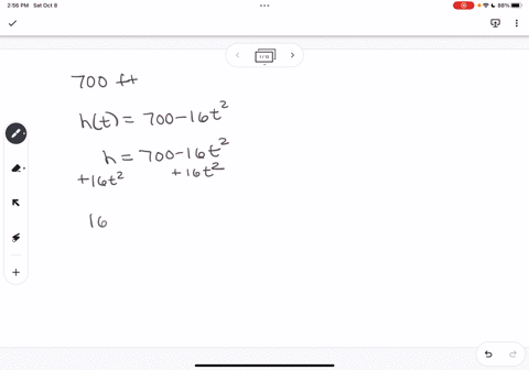 an-object-dropped-from-a-height-of-700700-feet-has-a-height-htht-in-feet-after-tt-seconds-have-elapsed-such-that-ht70016t2ht70016t2-express-tt-as-a-function-of-height-hh-and-find-the-time-to-64962