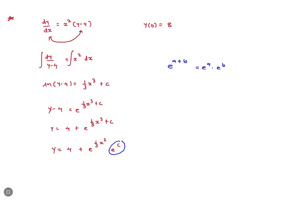 SOLVED: Solve the initial value problem. dy x2(y - 4), Y(O) = 8 dx The