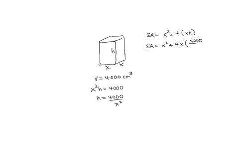 a-rectangular-box-is-designed-to-have-a-square-base-and-an-open-top-the-volume-is-to-be-4000cm3-what-is-the-minimum-surface-area-that-such-a-box-can-have-78111