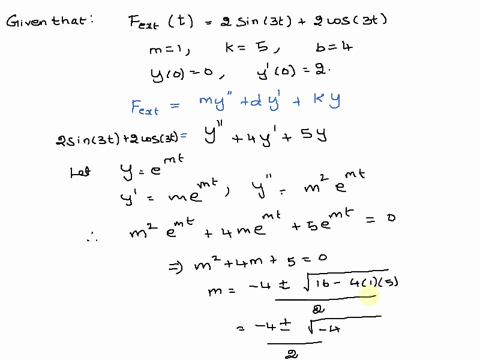 a-mass-spring-system-is-driven-by-the-external-force-fext-t-2-sin-3t-2-cos-3t-the-mass-m1-the-spring-constant-k-5-and-the-damping-coefficient-b-4-if-the-mass-is-initially-located-at-y0-0-wit-87773