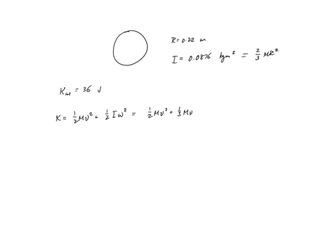 a-hollow-sphere-of-radius-0220-m-with-rotational-inertia-i-00876-kgm2-about-a-line-through-its-center-of-mass-rolls-without-slipping-up-a-surface-inclined-at-228-to-the-horizontal-at-a-certa-06313