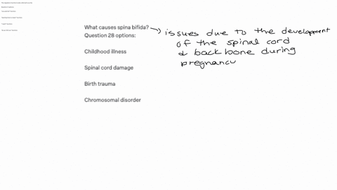what-causes-spina-bifida-question-28-options-childhood-illness-spinal-cord-damage-birth-trauma-chromosomal-disorder