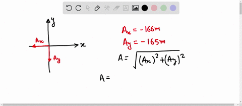 the-x-vector-component-of-a-displacement-vector-has-a-magnitude-of-166-m-and-points-along-the-negative-x-axis-the-y-vector-component-has-a-magnitude-of-165-m-and-points-along-the-negative-y-19664