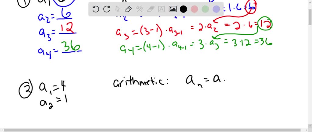 SOLVED: Find the first four terms of each sequence. 𝑎1 = 6, 𝑎𝑛 = (𝑛 + 1 ...