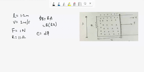 a-through-e-please-4-a-conducting-rod-12-m-in-length-travels-along-two-horizontal-frictionless-conducting-rails-as-shown-below-a-constant-force-of-10-n-pulls-the-bar-at-a-constant-speed-of-2-98085