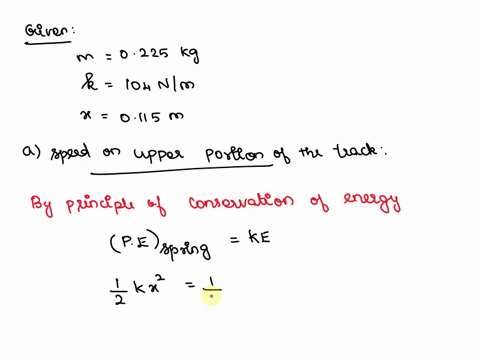a-car-of-mass-m-0225-kg-is-pushed-against-and-compresses-a-spring-of-force-constant-k-104-nm-by-an-amount-x-0115-m-the-car-is-then-released-from-rest-and-moves-on-a-horizontal-track-to-the-r-87315