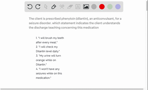 the-client-is-prescribed-phenytoin-dilantin-an-anticonvulsant-for-a-seizure-disorder-which-statement-indicates-the-client-understands-the-discharge-teaching-concerning-this-medication-40144