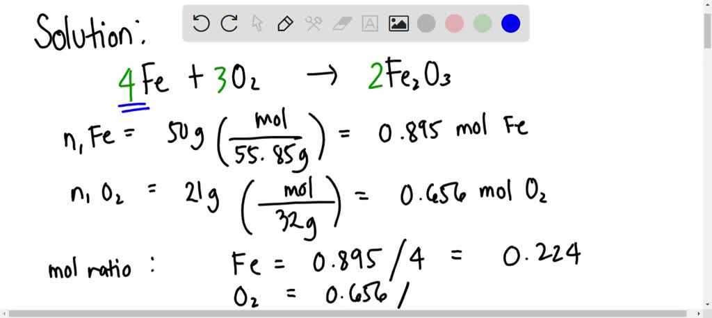 SOLVED: A 50 gg sample of iron reacts with 21 gg of oxygen to form how ...