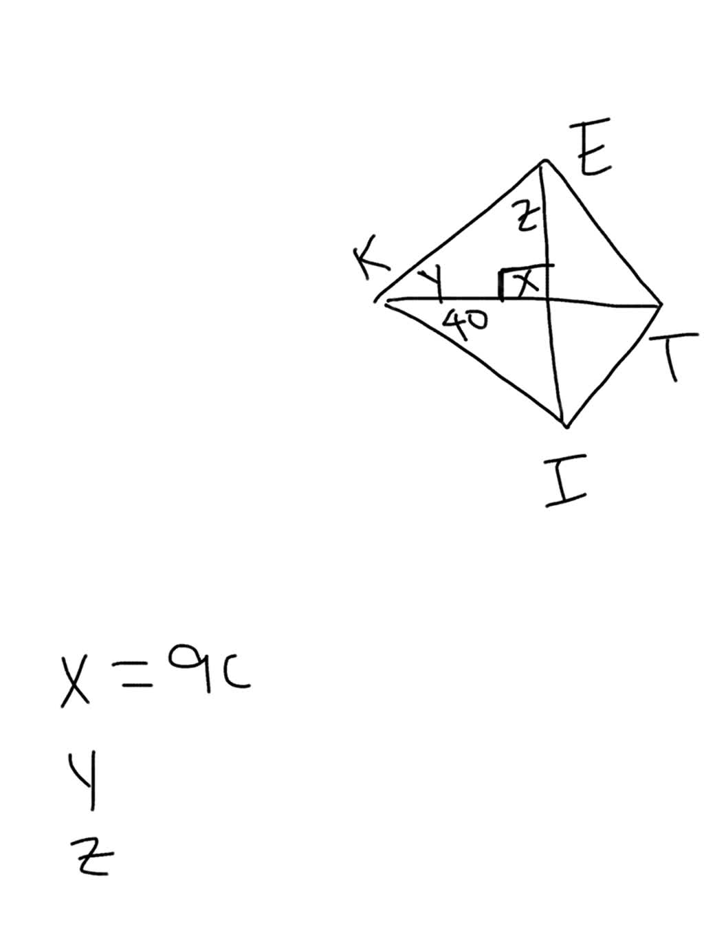 SOLVED Quadrilateral KITE is a Kite Find the numerical values of x Y