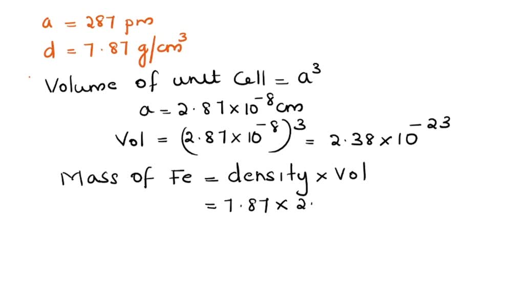 SOLVED Metallic iron crystallizes in a particular type of cubic unit cell. The unit cell edge