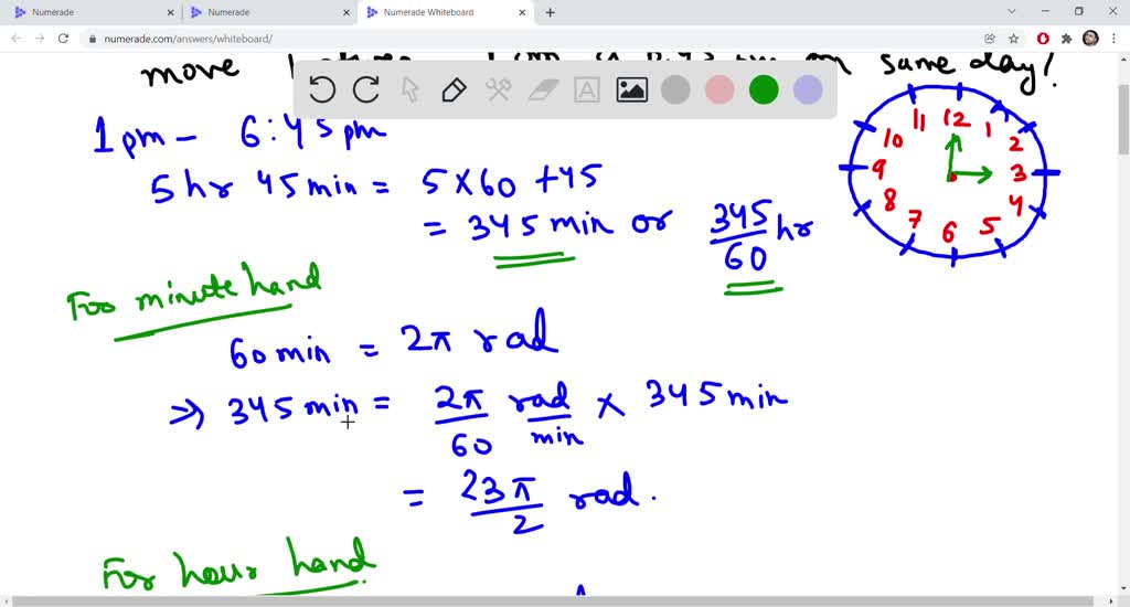 In 1 h the minute hand on a clock moves through a complete circle, and ...