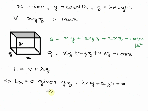 In constructing an open rectangular box from 1083 ft² of...