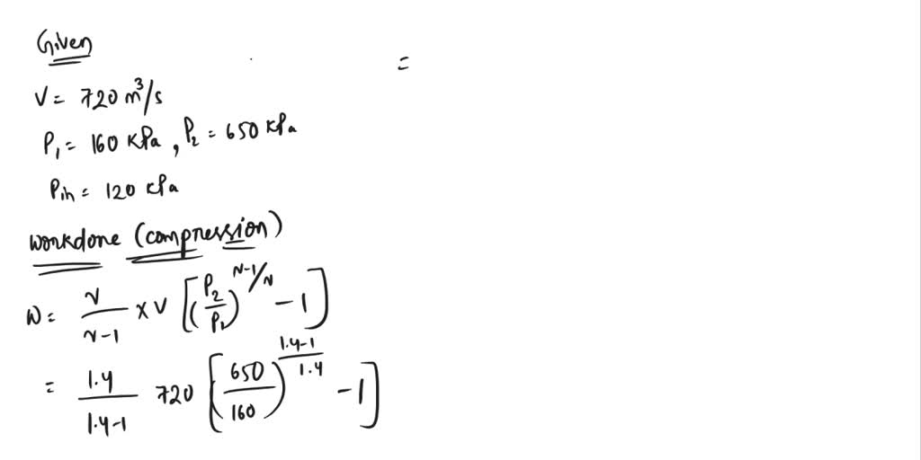 An air compressor has a suction volume of 720 m3/s and discharges to
