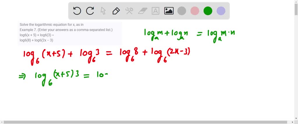 SOLVED: Solve the logarithmic equation for x, as in Example 7. (Enter ...