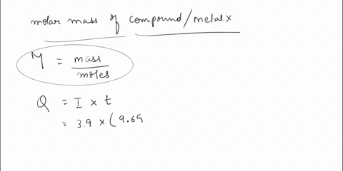 a-metal-x-forms-the-chloride-xc13-electrolysis-of-this-molten-chloride-by-a-current-of-39-a-for-965-minutes-deposits-075-g-of-the-metal-x-the-molar-mass-of-the-metal-x-is-g-mol-a-9615-c-5200-87986