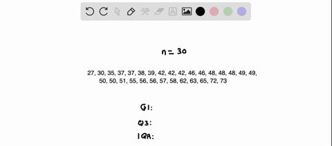 n-a-college-freshman-math-course-the-following-grades-were-recorded-46-58-39-57-46-65-30-50-49-42-38-49-62-37-35-73-48-55-42-51-56-27-48-42-48-37-50-72-56-63-determine-q1-q3-iqr-a-q142-q356-85038