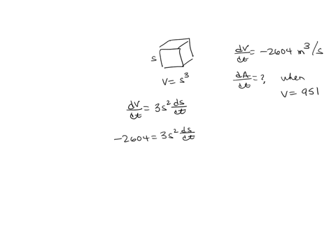 the-volume-of-a-cube-is-decreasing-at-a-constant-rate-of-2604-cubic-meters-per-secondat-the-instant-when-the-volume-of-the-cube-is-951-cubic-meterswhat-is-the-rate-of-change-of-the-surface-a-33195