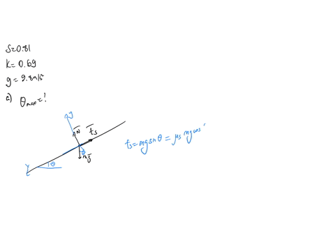 a-block-is-at-rest-the-coefficients-of-static-and-kinetic-friction-are-s-081-and-k-069-respectively-the-acceleration-of-gravity-is-98-ms2-required-a-what-is-the-largest-angle-which-the-incli-54786