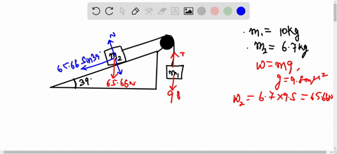 in-the-figure-below-the-two-blocks-are-connected-by-a-string-of-negligible-mass-passing-over-a-frictionless-pulley-m1-100-kg-and-m2-670-kg-and-the-angle-of-the-incline-is-390-assume-that-the-57301