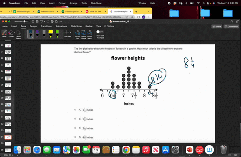 please-answer-thank-you-the-line-plot-below-shows-the-heights-of-flowers-in-a-garden-how-much-taller-is-the-tallest-flower-than-the-shortest-flower-flower-heights-6-62-72-8-82-inches-14-inch-07174