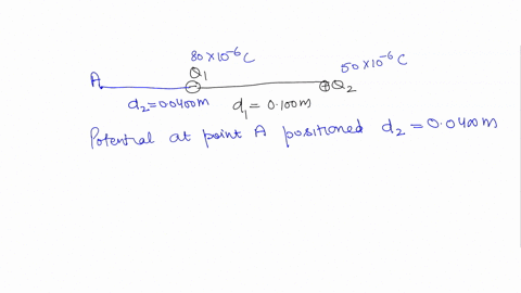 in-the-image-are-two-point-charges-q1-800x-10-6-and-q2-500x-10-6-c-separated-by-a-distance-d1-0100-m-calculate-the-potential-at-point-_-positioned-d2-00400-m-to-the-left-of-q1-_-potential-at-48627