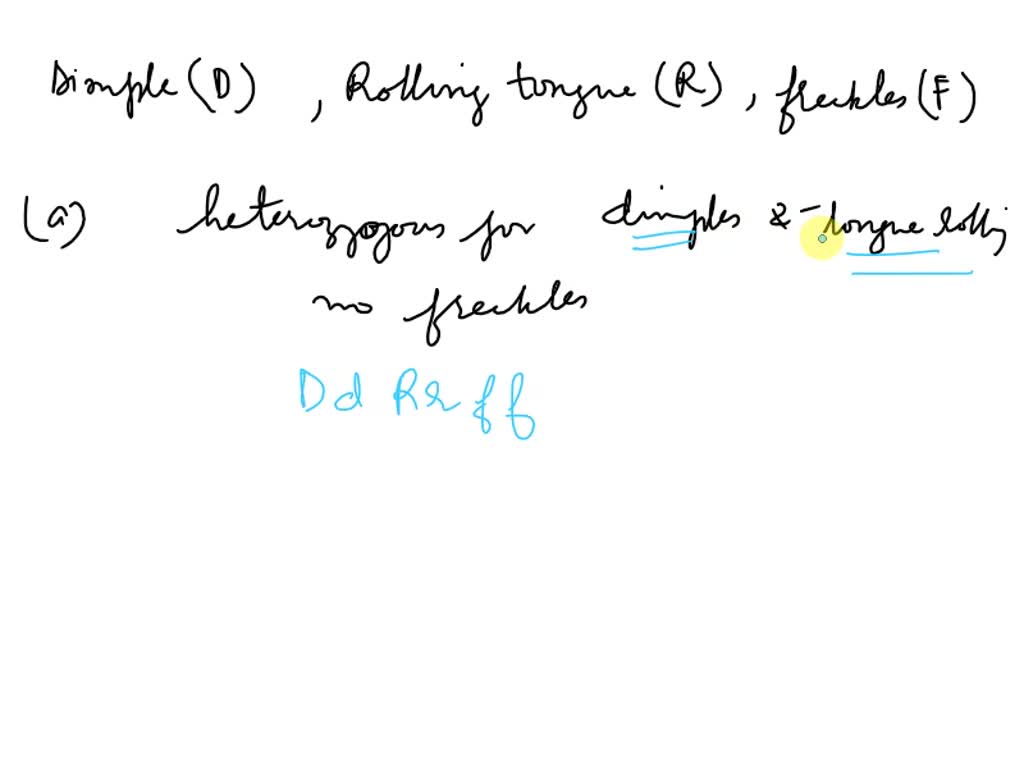 SOLVED: Dimples (D). tongue rolling (R) and freckles are all dominant ...