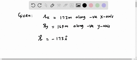 the-x-vector-component-of-a-displacement-vector-has-a-magnitude-of-173-m-and-points-along-the-negative-x-axis-the-y-vector-component-has-a-magnitude-of-169m-and-points-along-the-negative-y-a-73845