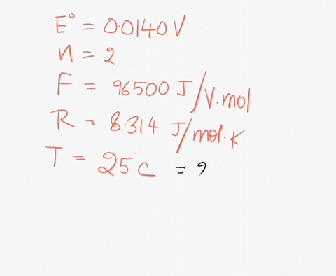 what-is-the-equilibrium-constant-k-at-25c-for-an-electrochemical-cell-when-e-00140-v-and-n-22f-96500-jiv-mol-r-8314-jmol-k-13095