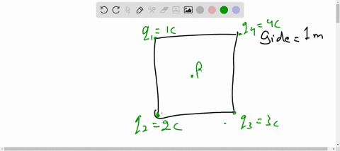 four-charges-q11c-q2-2c-q3-3c-and-q4-4c-are-located-at-the-corners-of-a-square-whose-side-is-1-m-what-is-the-electrostatic-potential-at-point-p
