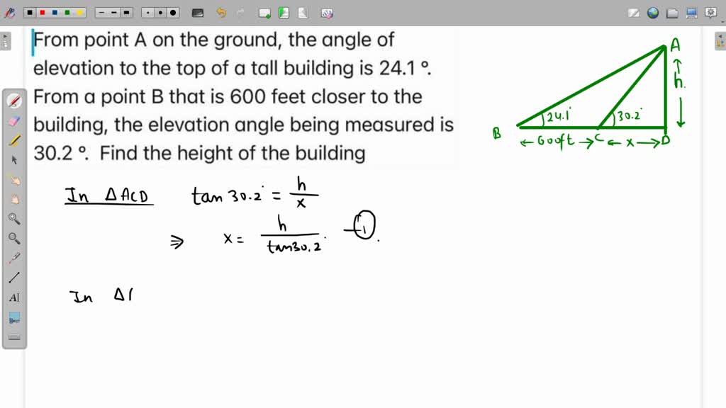 SOLVED: Aman of h=6 feet tall is standing d=25feet away from a building ...