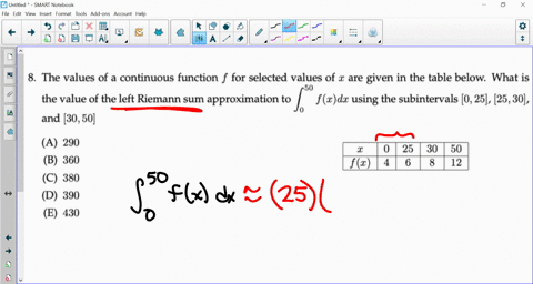 8-the-values-of-a-continuous-function-f-for-selected-values-of-are-given-in-the-table-below-what-is-the-value-of-the-left-riemann-sum-approximation-to-fzdx-using-the-subintervals-0-25-2530-a-47979
